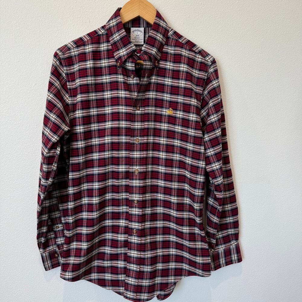 Brooks Brothers Men's Regent Red Plaid  Button Down Top Supima Cotton Small